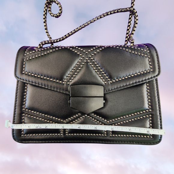 Black Sleek Faux Leather Studded Goth Punk Clutch Purse Chain Strap - Picture 8 of 9